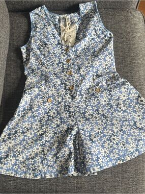 Vintage 80’s OP Blue and White Daisy Button-Front Romper